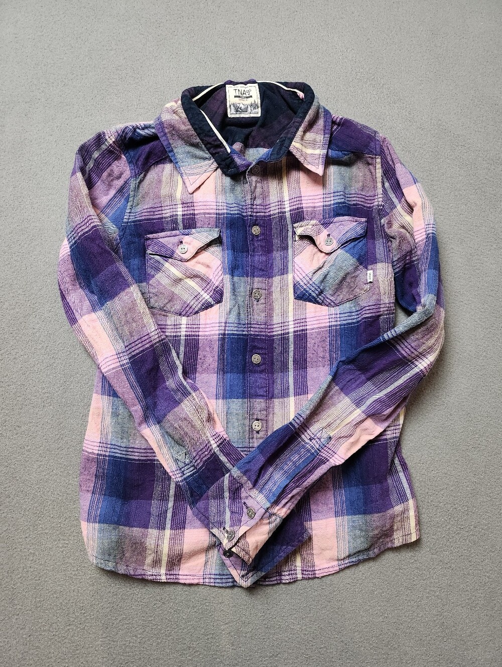Aritzia TNA Classic Fit Purple Plaid Button Up Shirt Sz S "One Of A Kind"